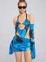 Edgy Vacation Blue Cut Out Irregular Hem Marbling Two-Piece Set