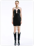 【Final Sale】Edgy Black Backless Halter Lace Up Dress Mini Dress