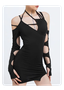 【Final Sale】Edgy Black Lace Up Asymmetrical Design Cyberpunk Dress Mini Dress