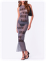 【Final Sale】Letter Print Mesh Crew Neck Text Letters Sleeveless Maxi Dress