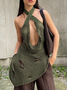 Cut Out Backless Asymmetrical Design Halter Plain Sleeveless Short Dress