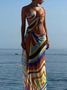 Asymmetrical Design cut out Halter Geometric Sleeveless Maxi Dress